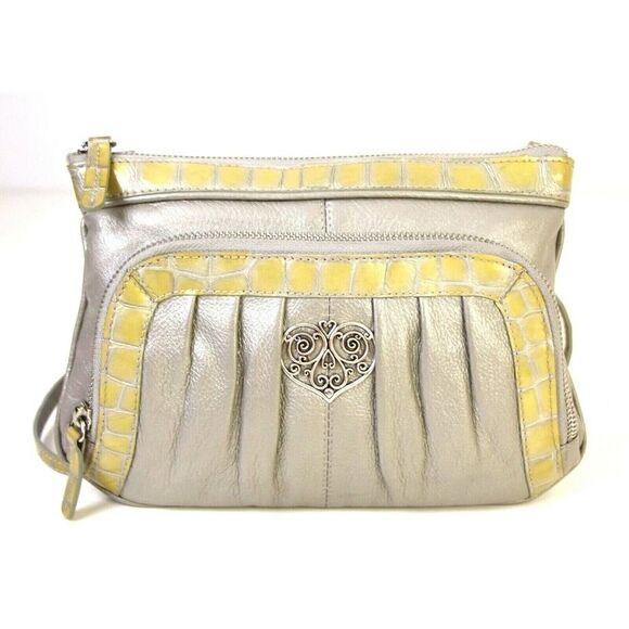 Brighton Handbags - TG BRIGHTON SILVER CROC GENUINE LEATHER ORGANIZER X-BODY BAG SHOULDER BAG